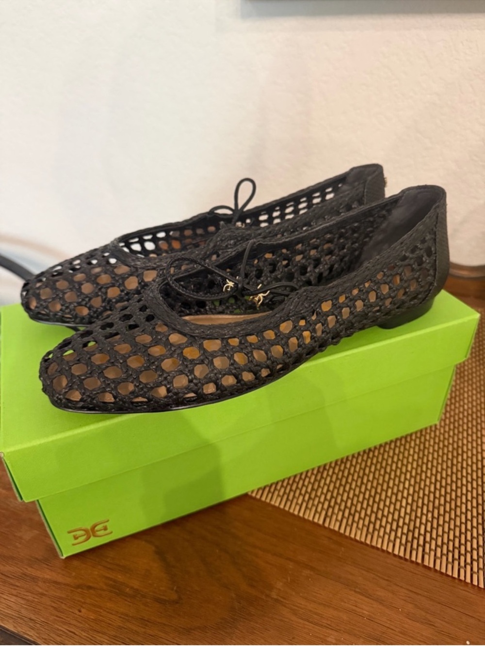 Sam Edelman Black Woven Lace-Up Ballet Flats